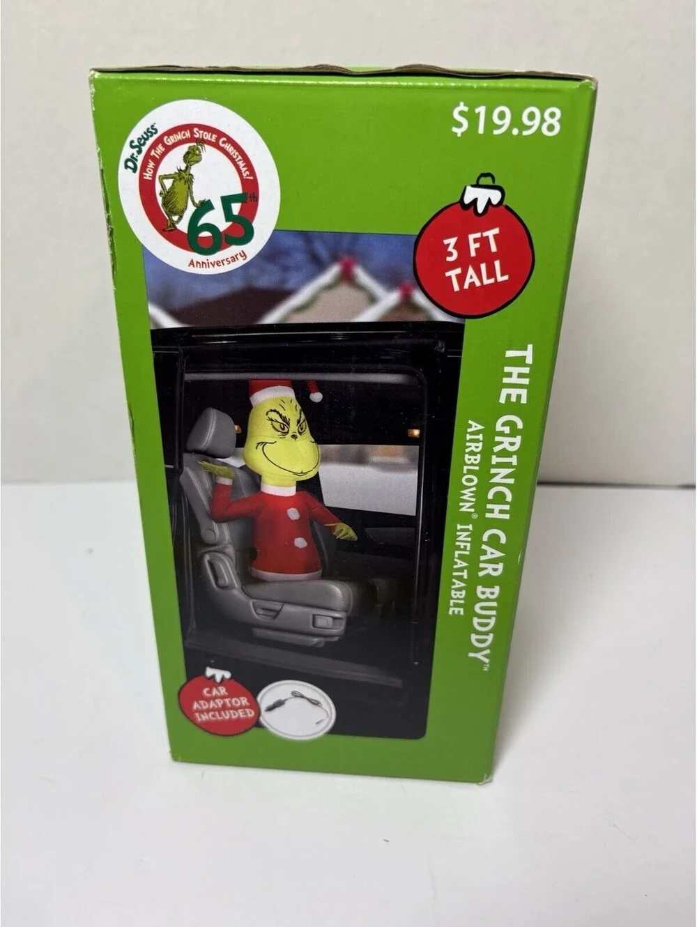 Dr Seuss The Grinch Car Buddy Airblown Inflatable 3 Foot Tall with Car Adaptor